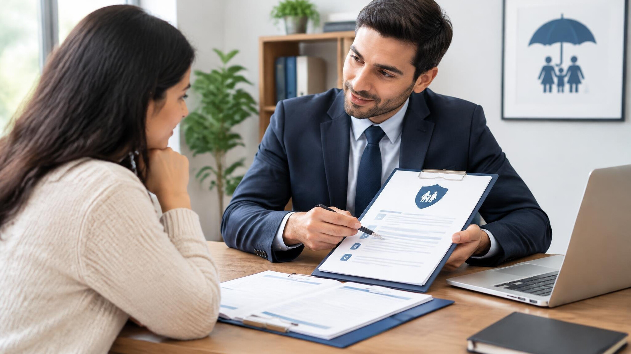 client discussing insurance
